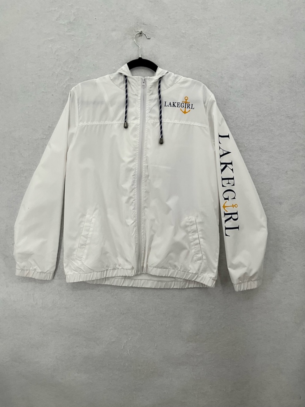 NWOT Lakegirl Women's Full Zip Windbreaker Jacket Nautical Large White